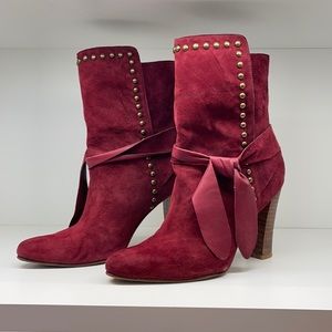 Ulla Johnson Suede Studded Ankle Boots - Red